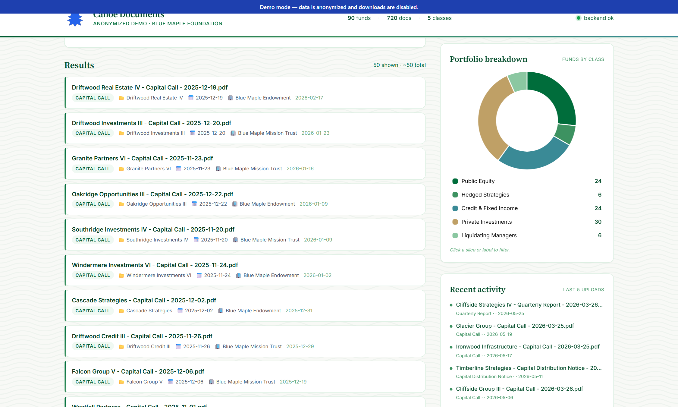 Search results &mdash; per-doc metadata at a glance.