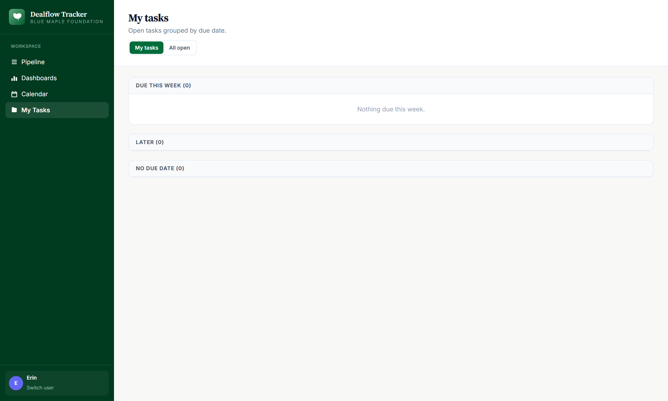 My tasks &mdash; per-user filter with full context.